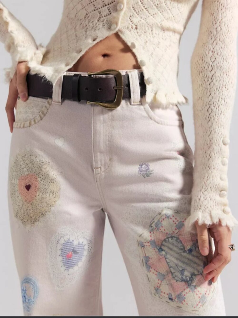 NWT Free People Tinsley Printed Jeans in Heirloom Ivory - Picture 2 of 7